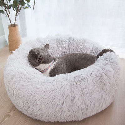 Warmer Großhandelsplüsch-betten weiche Donut-Katzen-Hunde Faux-Pelz-Hundeberuhigendes Bett