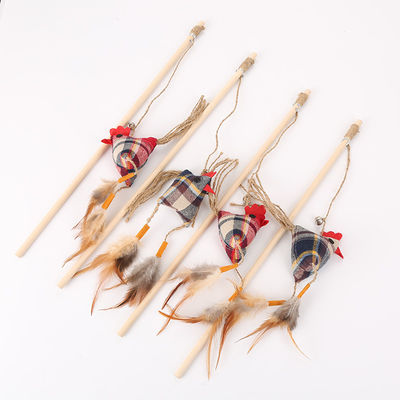 Hölzernes Luxushuhn formte Cat Toy Stick With Feather Interactive
