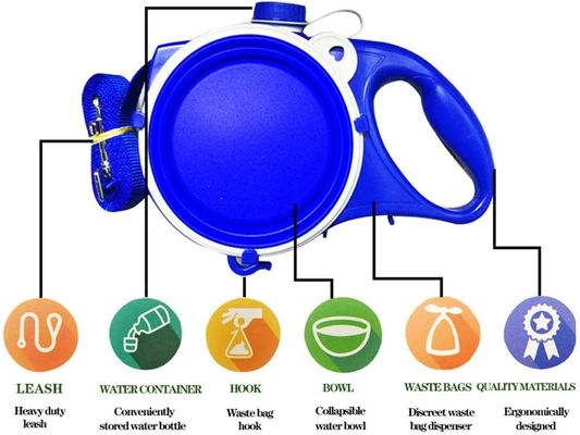 Seil-Hundeleinen-Wasser-Flasche mit faltbarer Schalen Muti-Funktion 5 in 1