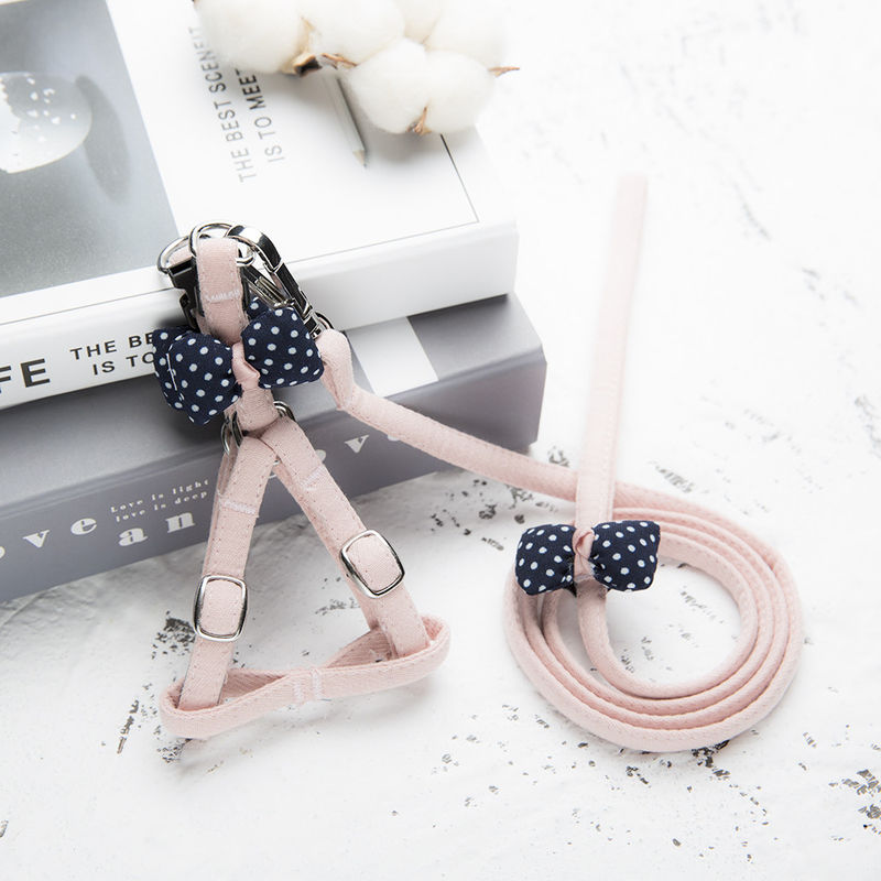 Haustier liefert nette Dots Cat Harness Bow Tie Adjustable-Haustier-Kasten-zurück Bügel-Zugkraft-Baumwolle Cat Dog Harness Leash Set
