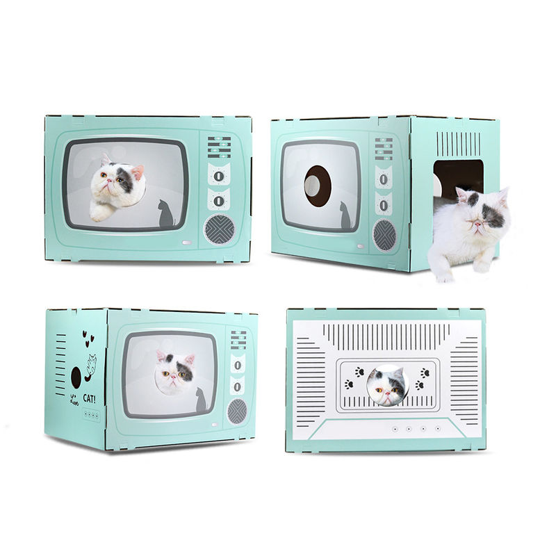 Cat House Scratcher Retro Fernsehen formen Cat Lounge mit Notizblock-Wellpappen-Höhlen-Bett Scratcher