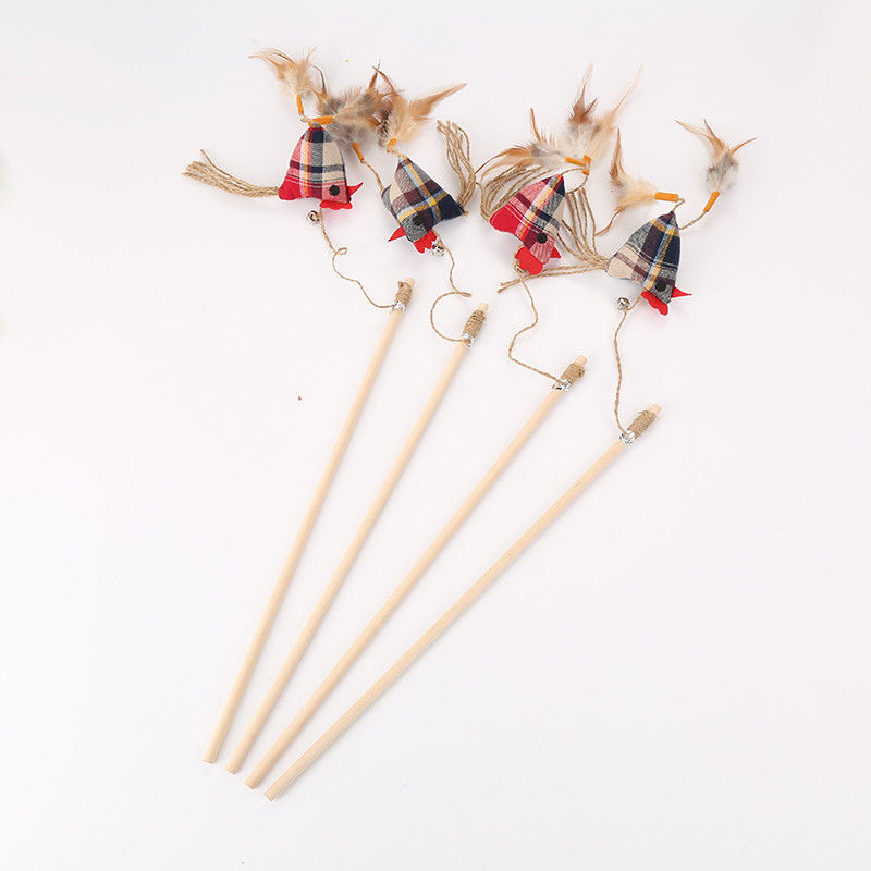 Hölzernes Luxushuhn formte Cat Toy Stick With Feather Interactive