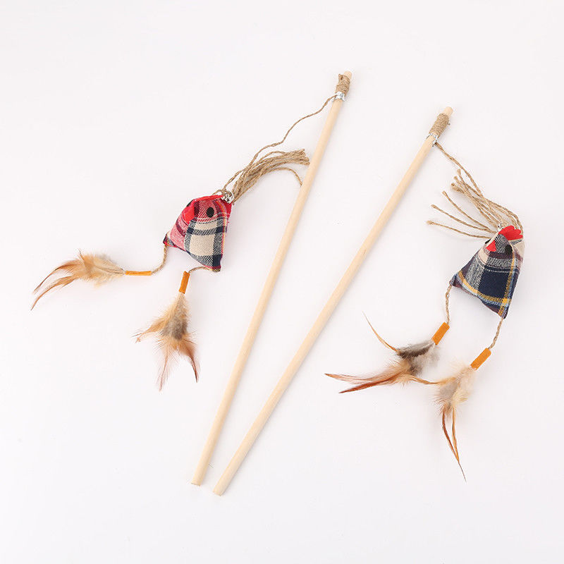 Hölzernes Luxushuhn formte Cat Toy Stick With Feather Interactive