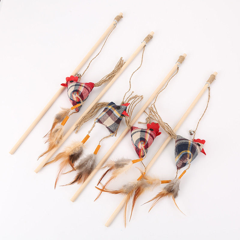 Hölzernes Luxushuhn formte Cat Toy Stick With Feather Interactive
