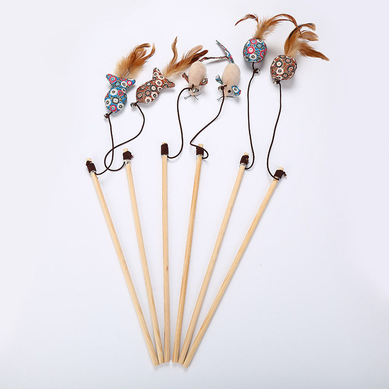Huhn geformte Cat Pet Toys Teaser Stick mit Feder-hölzernen Spielwaren für Katzen