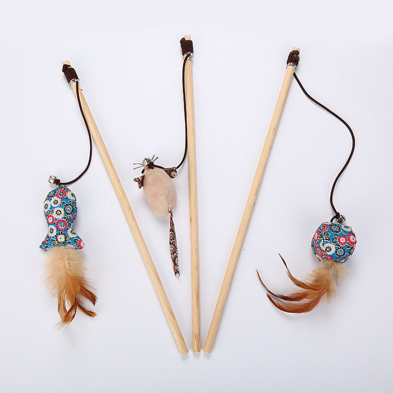 Huhn geformte Cat Pet Toys Teaser Stick mit Feder-hölzernen Spielwaren für Katzen