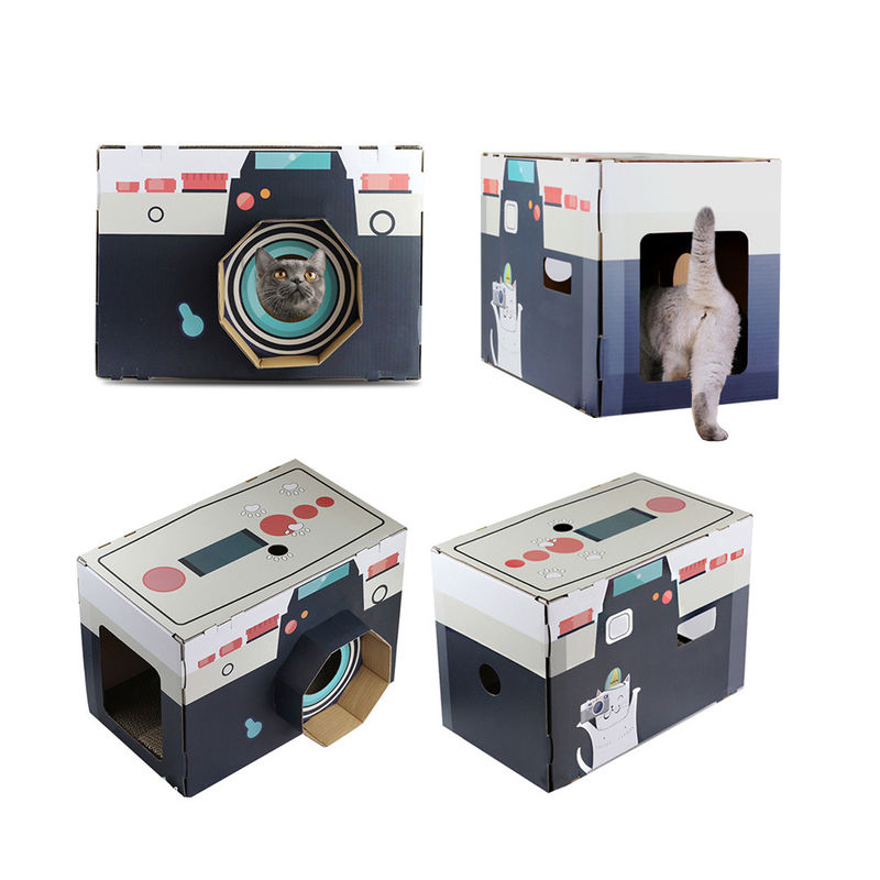 Cat House Scratcher Retro Camera formen Cat Lounge mit Notizblock-Wellpappen-Höhlen-Bett Scratcher