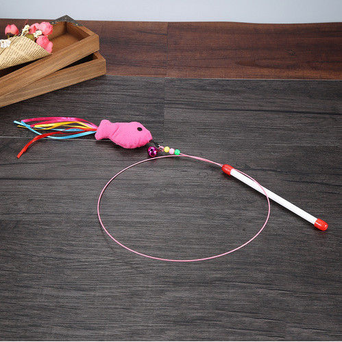 Wechselwirkende lustige Fisch-Cat Teaser Stick Pack With-Stahl-Draht-Feder Bell