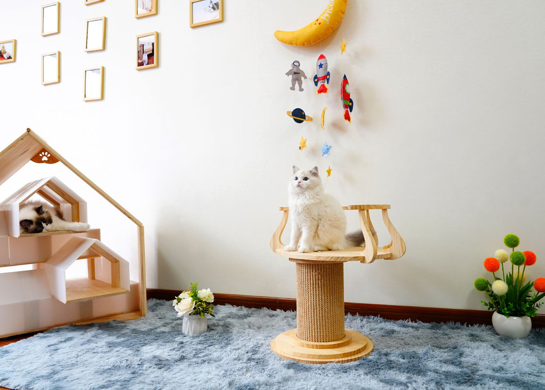 Freundliche hölzerne verkratzende Cat Climbing Tree Tower Cat Foto-Tabelle L Größe 72cm M 62cm Eco