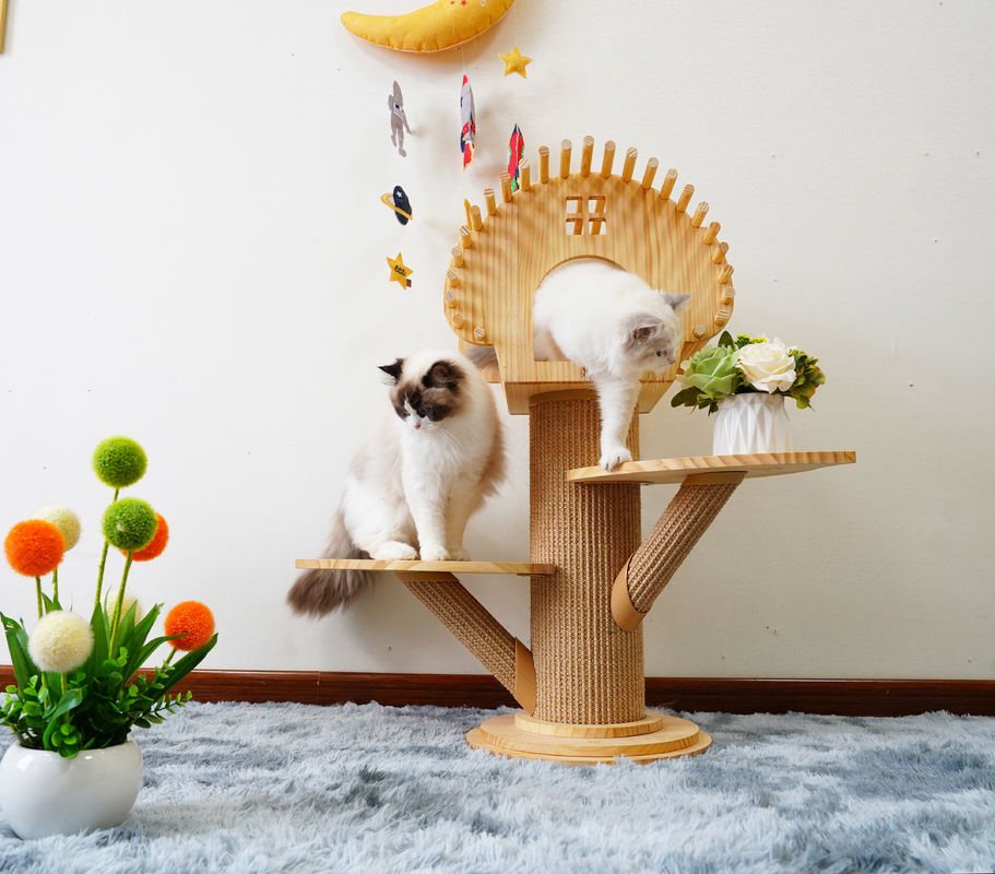 Eleganter hölzerner Cat Climbing Tree House Multi-Niveau-Tätigkeits-Turm mit dem Verkratzen von Posten