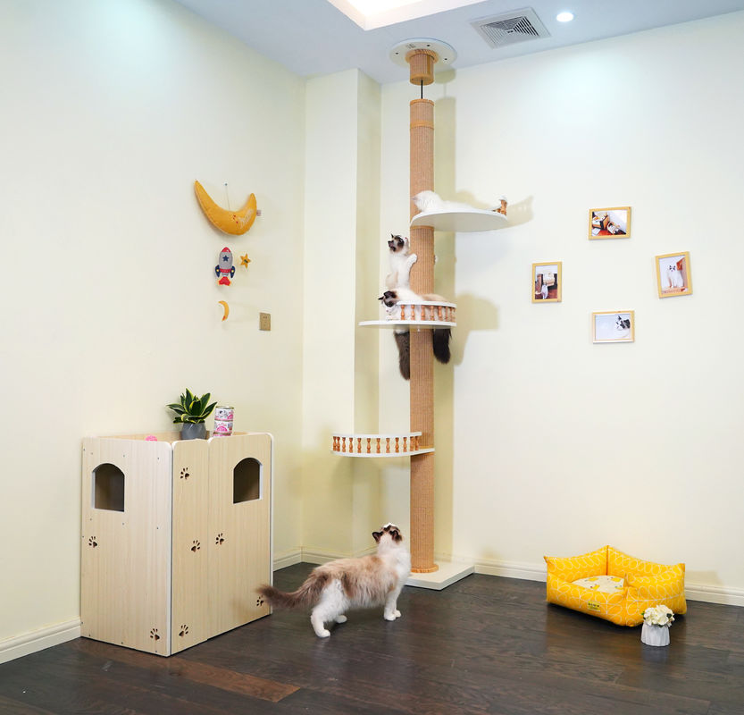 Große hölzerne Cat Climbing Tree Floor To-Decke, die Haus 82*40*87cm spielt