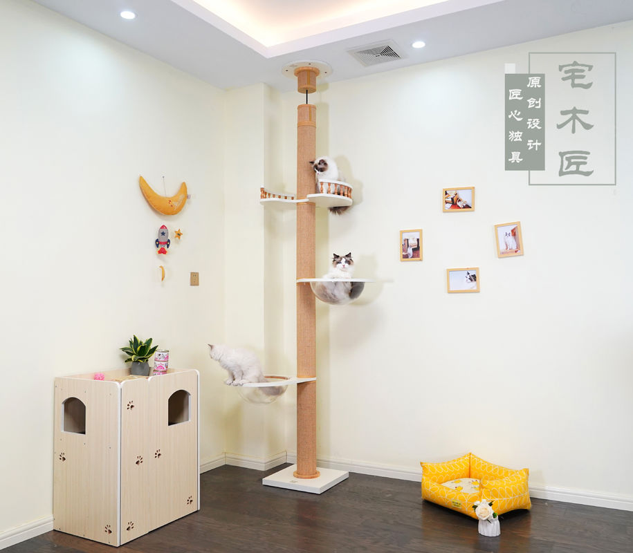 Große hölzerne Cat Climbing Tree Floor To-Decke, die Haus 82*40*87cm spielt