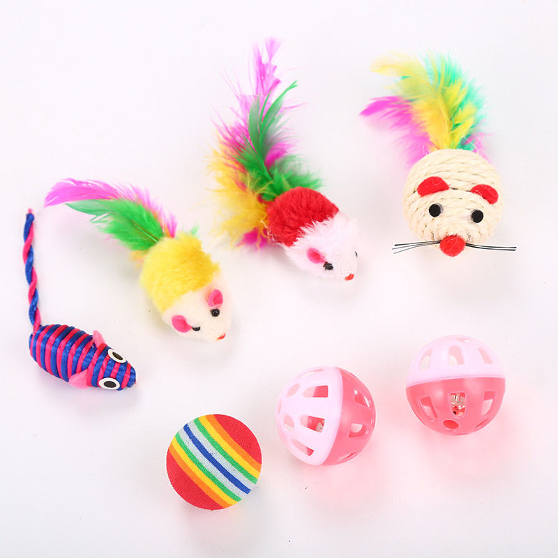 20 Fisch-flaumige Mäusemäusebälle PC-Cat Toys Kitten Toys Assorteds Cat Tunnel Feather Teaser Wand und Bell-Spielwaren für Katze