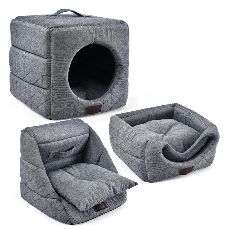 3 in 1 faltendem Cat Cave Dir Resistant Comfortable-Haustier-Bett Grey Cat Bed House