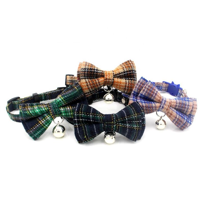 Schottische Baumwollbreite Schottenstoff-Bowtie Cat Collar Safety Buckle Withs Bell justieren 13-22cm