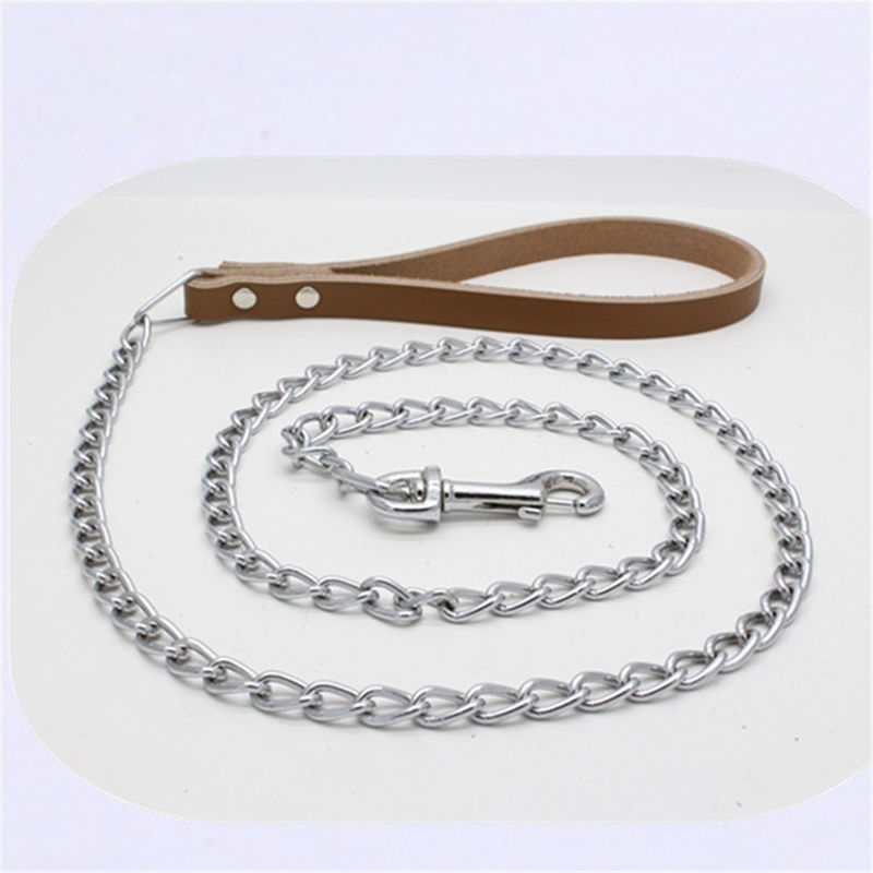 Zusammenpassende Rindleder-Hundehals-Kette Chrome überzog Eisen-Zugkraft-Hundeleinen-Kette