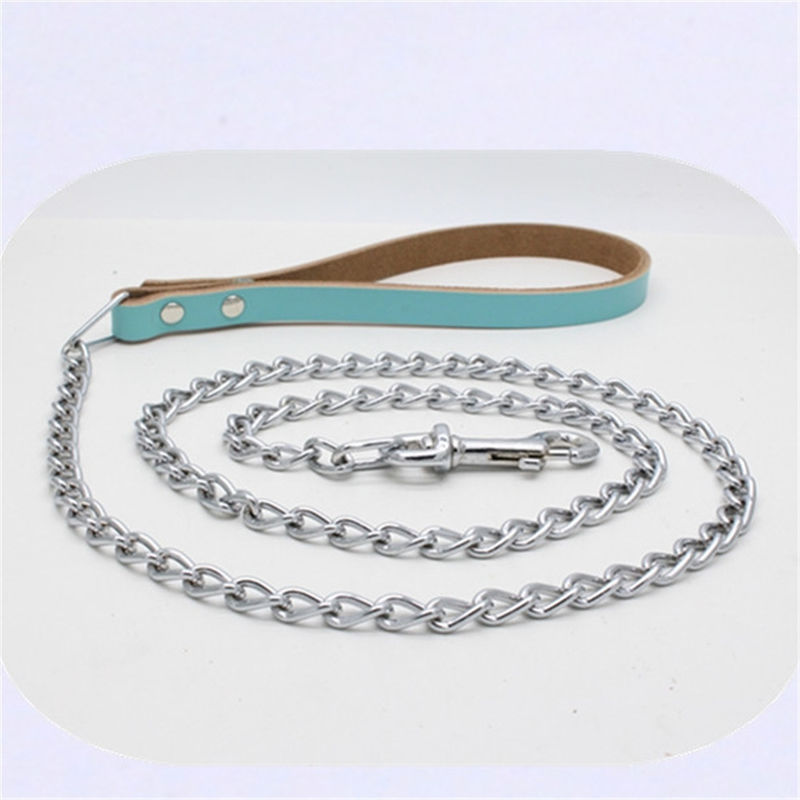 Zusammenpassende Rindleder-Hundehals-Kette Chrome überzog Eisen-Zugkraft-Hundeleinen-Kette