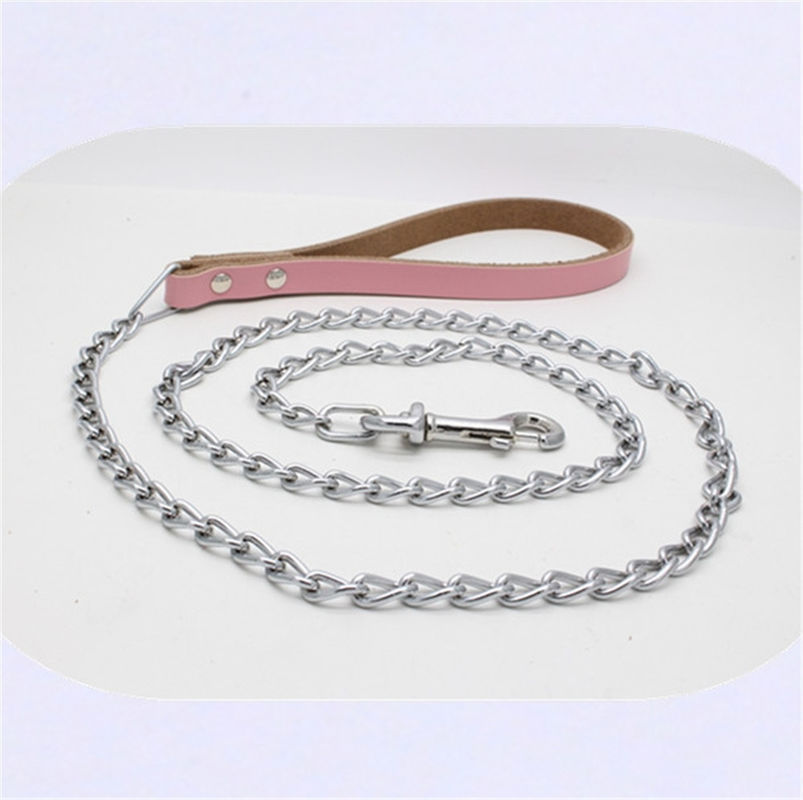 Zusammenpassende Rindleder-Hundehals-Kette Chrome überzog Eisen-Zugkraft-Hundeleinen-Kette