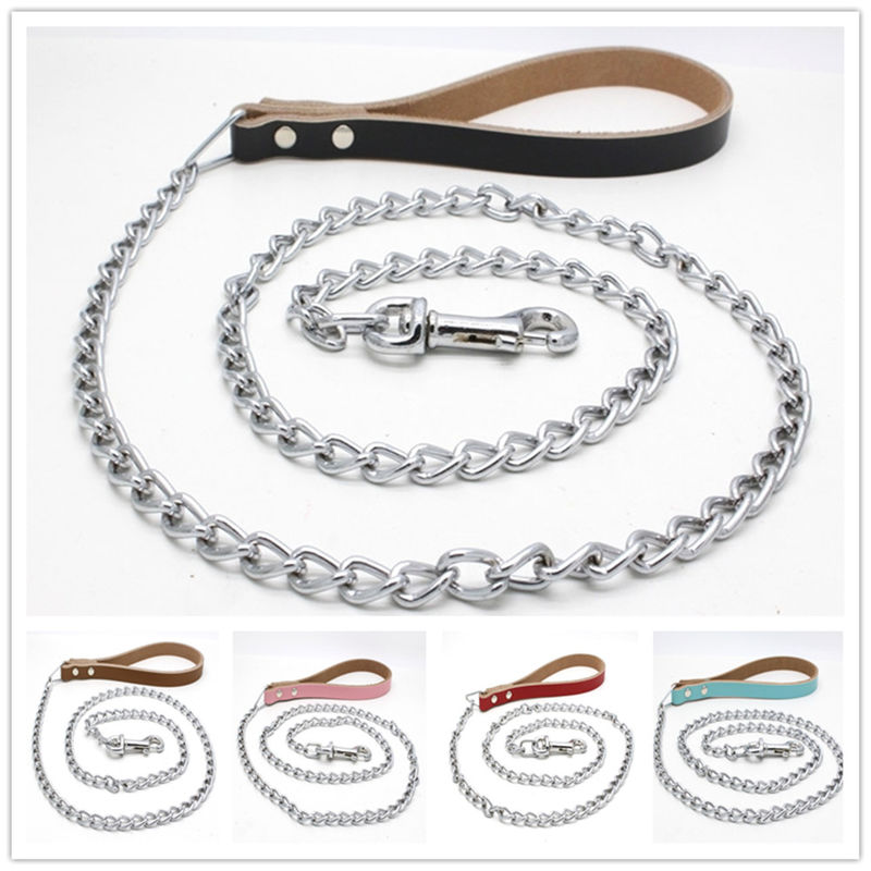 Zusammenpassende Rindleder-Hundehals-Kette Chrome überzog Eisen-Zugkraft-Hundeleinen-Kette