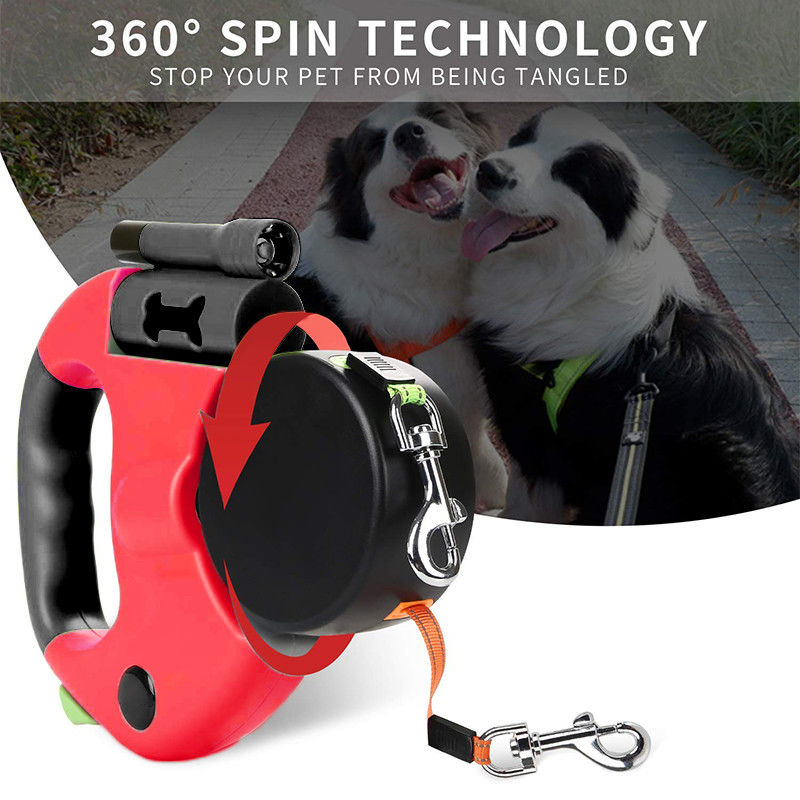 Reflektierende einziehbare Hundeverdoppelungleinen-elastischer Hochleistungsgurt mit LED-Taschenlampen-Heck-Taschen