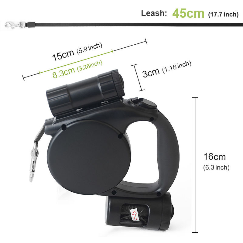 Automatische einziehbare 3 in 1 Seil-Hundeleine mit Taschenlampen-und Heck-Taschen