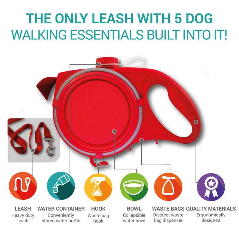 2021 BSCI-Leinen-Hundewasser-Trinkflasche 5 in 1 Hundeleine mit Wasser-Flasche