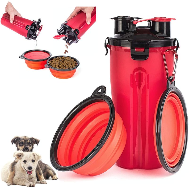 Lecken Sie Beweis BSCI 2 in 1 Hundewasser-Flasche mit 2 Silikon-faltbaren Schüsseln 