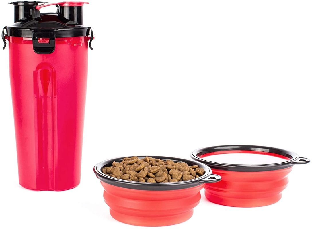 Lecken Sie Beweis BSCI 2 in 1 Hundewasser-Flasche mit 2 Silikon-faltbaren Schüsseln 