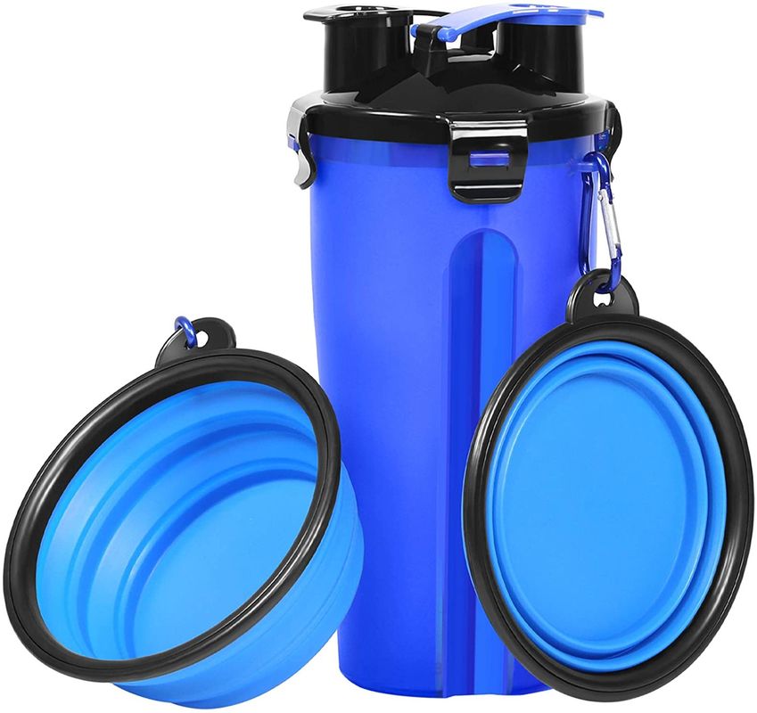 Wasser des Hund350ml und Nahrungsmittelflasche Hallupets mit zusammenklappbaren tragbaren Schüsseln