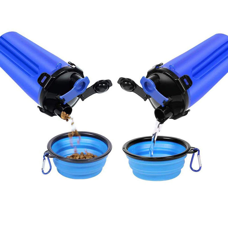 Wasser des Hund350ml und Nahrungsmittelflasche Hallupets mit zusammenklappbaren tragbaren Schüsseln
