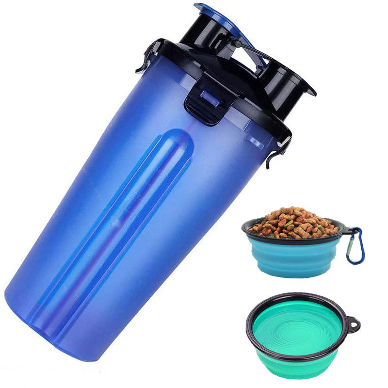 Wasser des Hund350ml und Nahrungsmittelflasche Hallupets mit zusammenklappbaren tragbaren Schüsseln