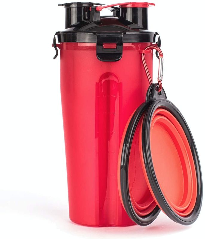 2 in 1 Hundetragbarer Wasser-Flasche im Freien mit faltbaren Schüsseln für das Gehen