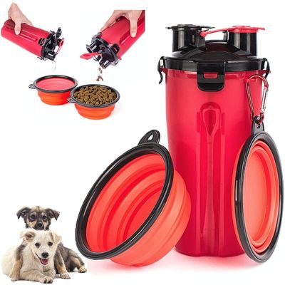 Lecken Sie Beweis BSCI 2 in 1 Hundewasser-Flasche mit 2 Silikon-faltbaren Schüsseln 